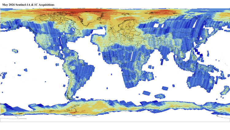 Sentinel-1A and 1C Level 1 GRD data coverage - May 2026