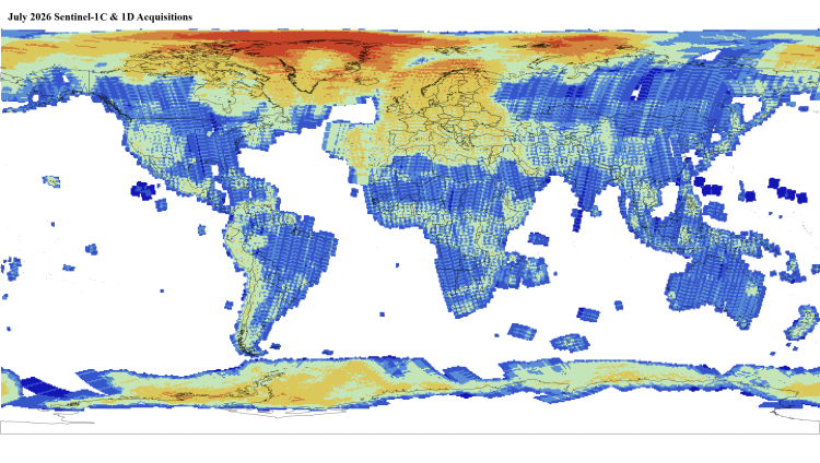 Sentinel-1C and 1D Level 1 GRD data coverage - July 2026