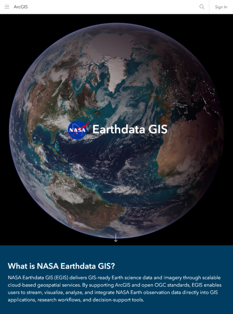 Screenshot of the Earthdata GIS Homepage