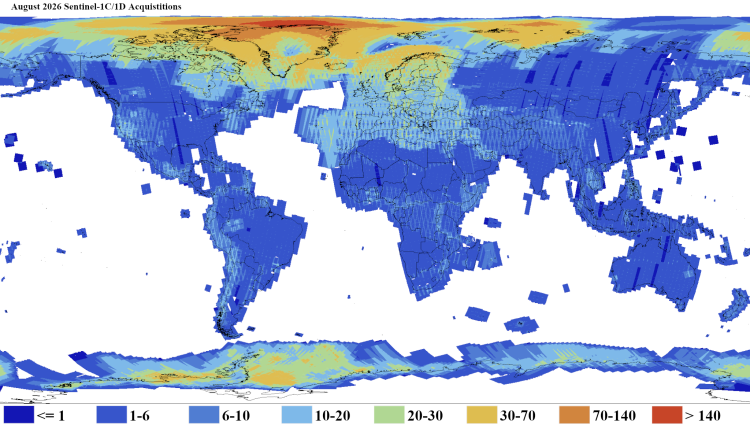 Sentinel-1C and 1D Level 1 GRD data coverage - August 2026