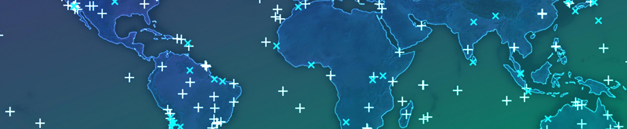 data points on a map of Earth