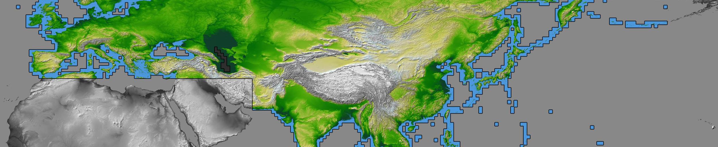 image of SRTM land surface data over Asia