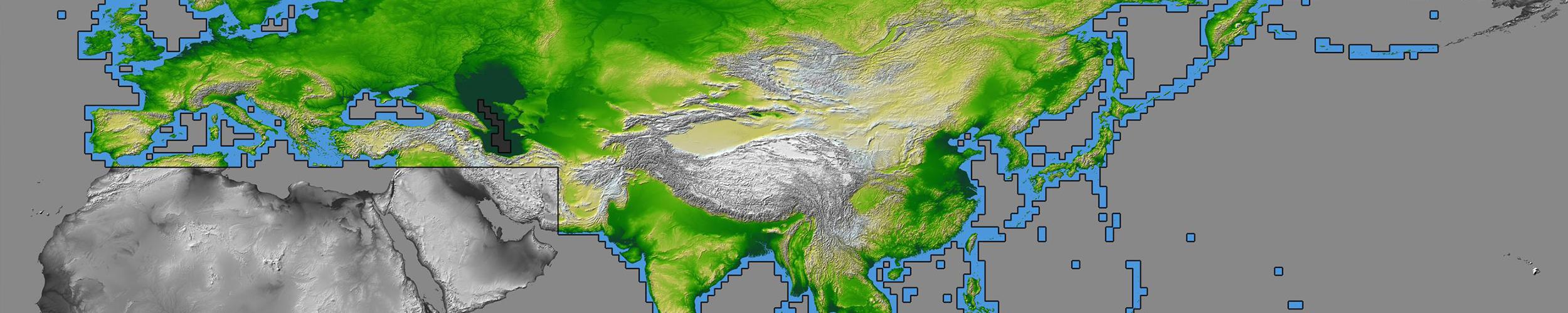 image of SRTM land surface data over Asia