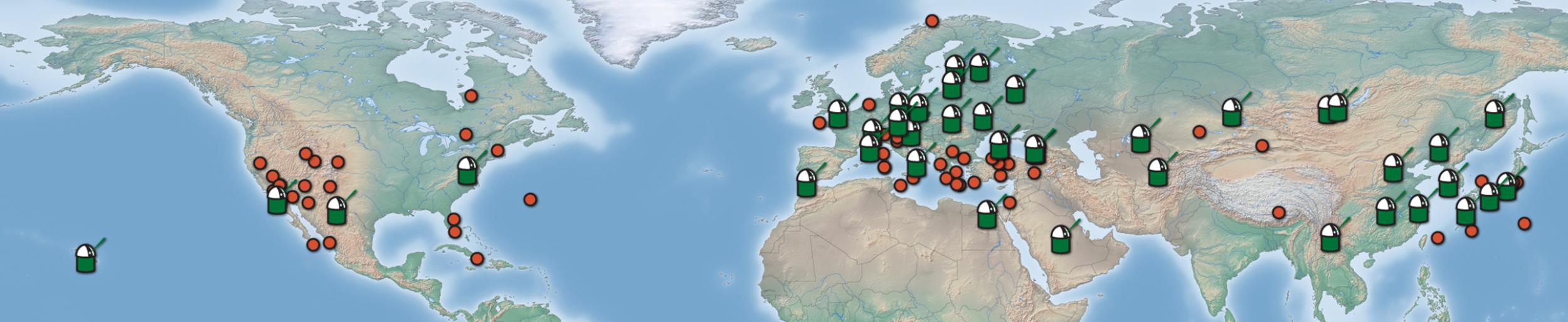 image of monitoring station locations for Lageos-1 across the globe