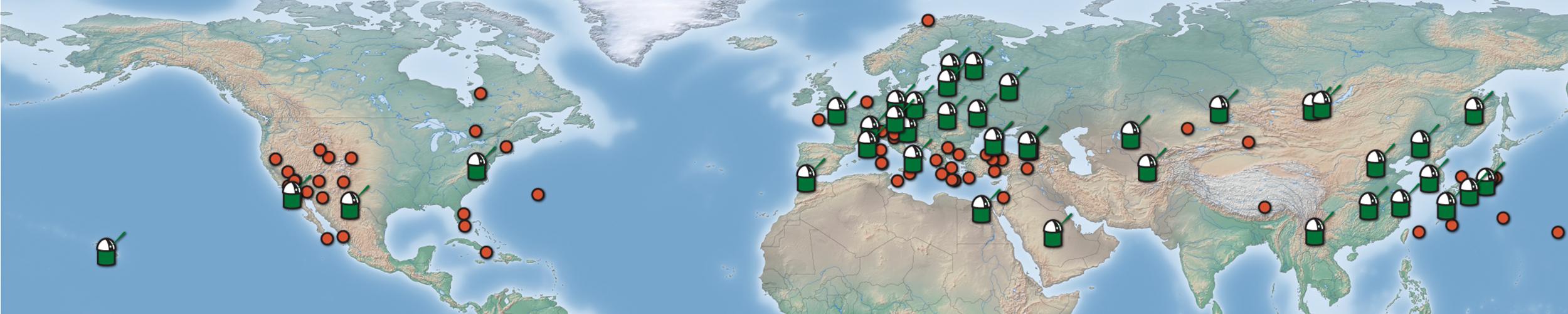 image of monitoring station locations for Lageos-1 across the globe