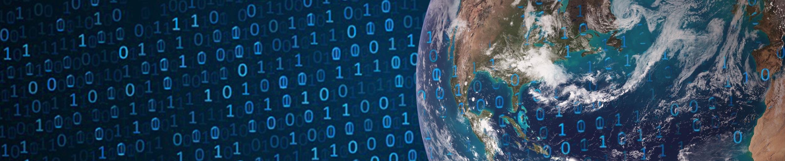image of earth with binary code overlay