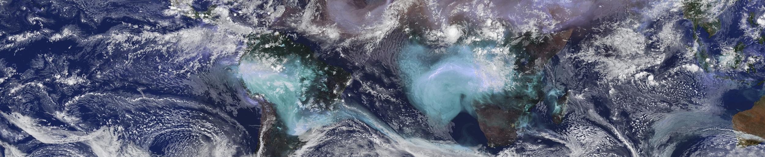 clouds (white), dust (brown shades), sulfates (purple shades), and organic black carbon (green shades) at 7-kilometer resolution from September 1, 2005 to December 31, 2005 (hourly)