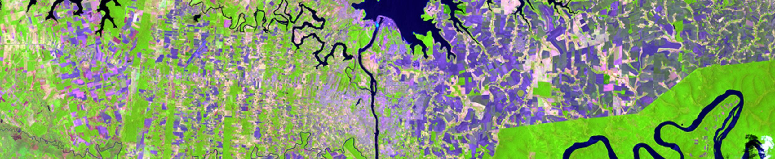 A Landsat false-color image of the Garden City, Kansas, area on August 16, 1972.