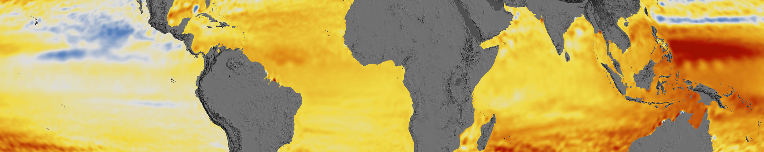A map of the Earth indicates areas in orange to dark red where sea levels are expected to rise, and gray to blue where they are projected to fall.