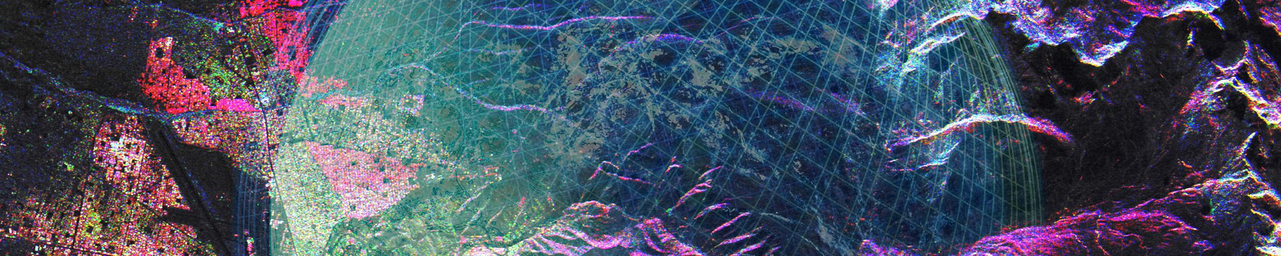 globe pattern on top of SAR land data image