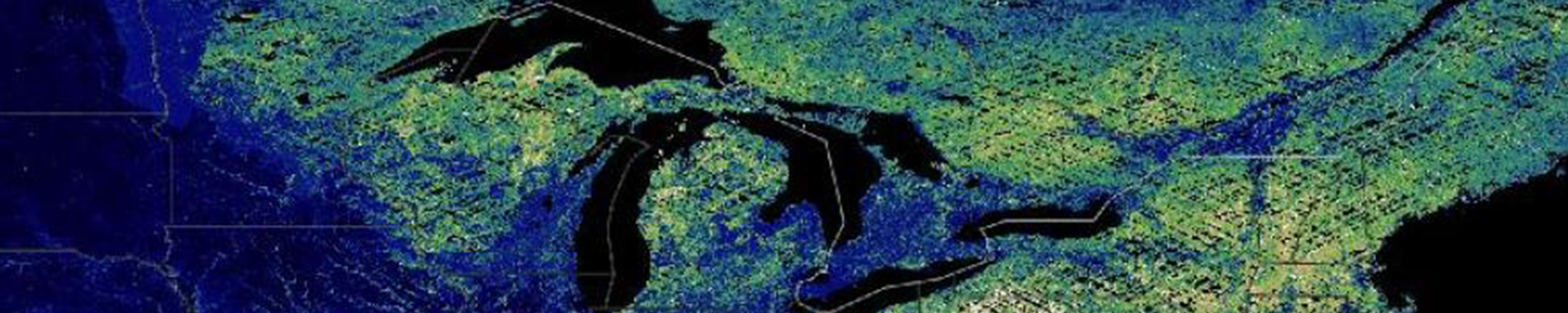 Black, Blue, and Green Image of the Eastern US from Space