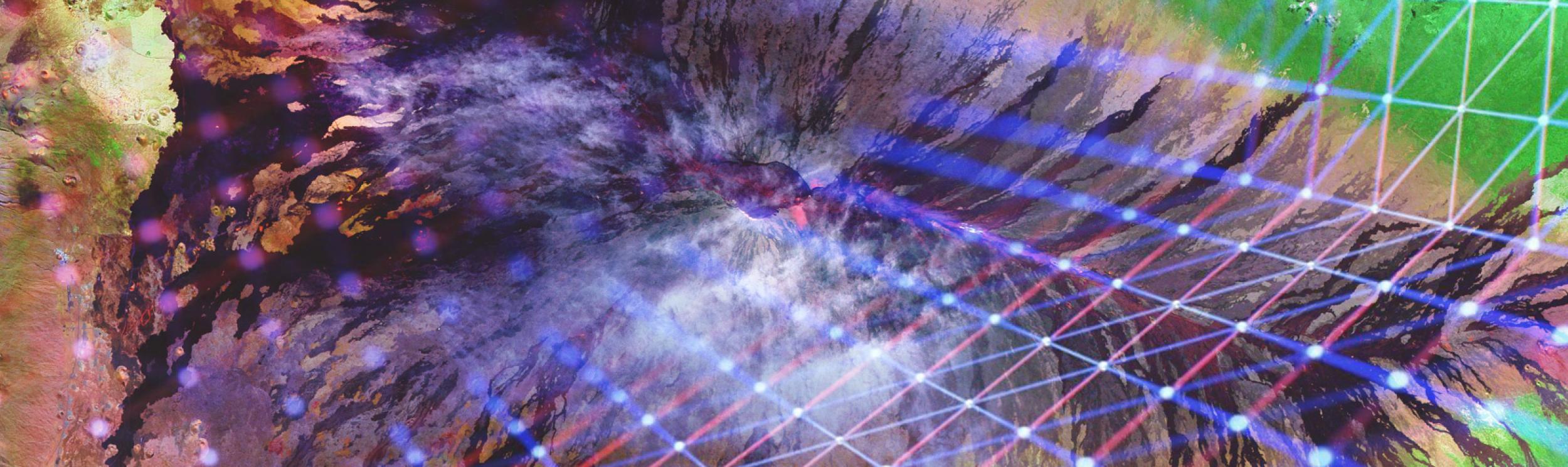 image of Mauna Loa with pattern of connecting points overlay
