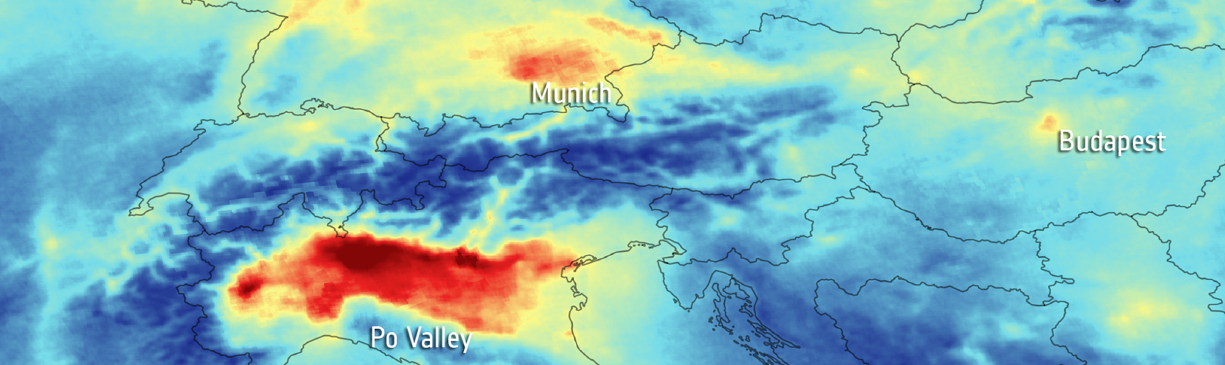 This image from the Copernicus Sentinel-5P satellite shows a map of nitrogen dioxide (\(\text{NO}_{2}\)) concentrations over Europe