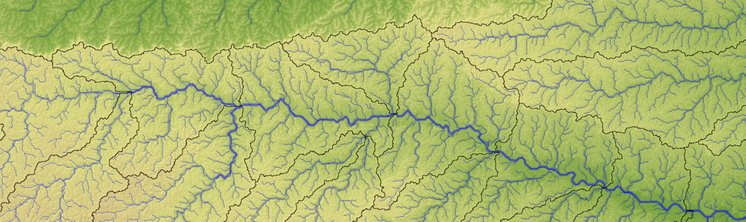 This image is a topographic map of the Madre de Dios Watershed. 