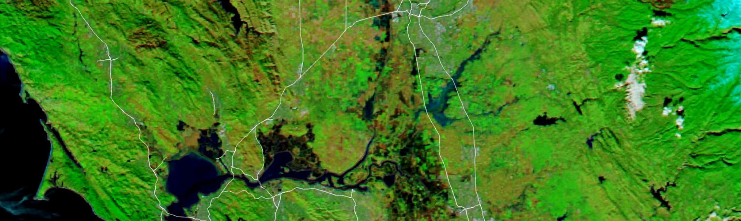 Satellite image of floodwater Inundating North-Central California in January 2023