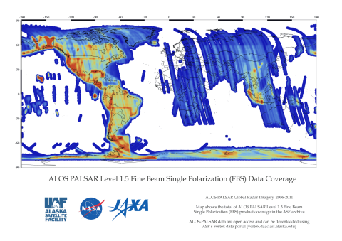 ALOS L1.5 Fine Beam Single Polarization (FBS) Coverage Map