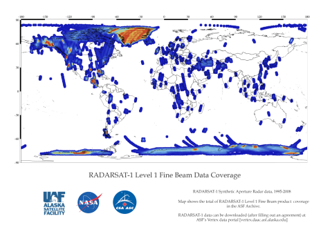 RADARSAT-1 Level 1 Fine Beam Data Coverage