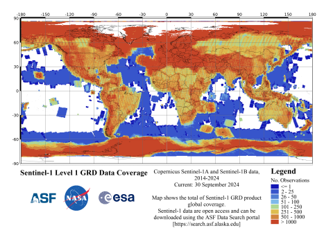 Sentinel-1 GRD Cumulative Acquisition Heatmap - 30 September 2024