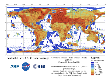 Sentinel-1 SLC Cumulative Acquisition Heatmap - 30 September 2024