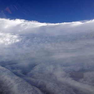 Hurricane Katrina's eyewall swirls in a photograph by a National Oceanic and Atmospheric Administration (NOAA) P-3 hurricane hunter pilot on August 28, 2005, a day before the powerful storm slammed into the United States Gulf Coast. 