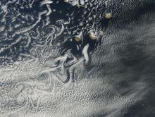 True-color corrected reflectance image of swirling clouds in the Atlantic Ocean near Cabo Verde on 12 March 2025 from the MODIS instrument aboard the Terra satellite
