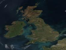 True-color corrected reflectance cloud-free view of the United Kingdom and Ireland on 2 April 2025 from the VIIRS instrument aboard the joint NASA/NOAA Suomi NPP satellite