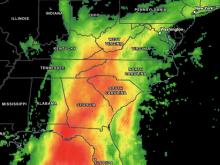 The 24-hour-average IMERG precipitation rate for the same date shown in the 30-minute image near the top of this story (Sept. 26, 2024). As is the case with the 30-minute image, the 24-hour image also shows rain associated with Hurricane Helene