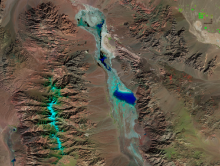 False-color reflectance Harmonized Landsat Sentinel 2 image of Lake Manly, Death Valley, CA on 10 December 2025 from the OLI instrument aboard Landsat 8 satellite 