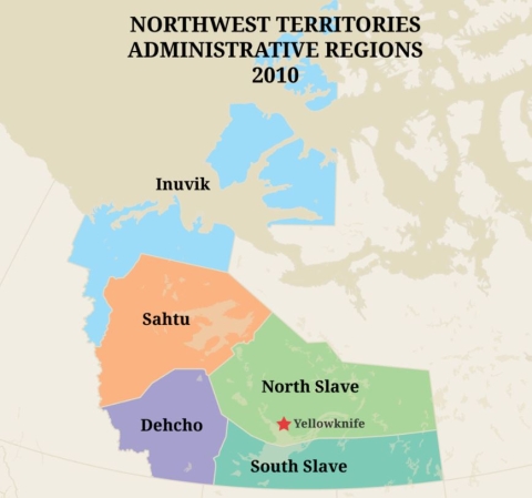 A map showing the administrative regions of the Northwest Territories