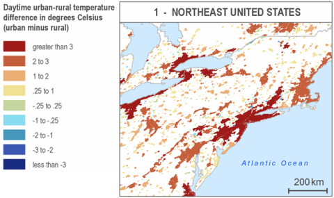 Map from the SEDAC Urban Heat Island Data Set