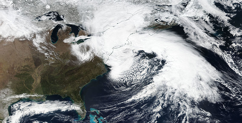 Nor'easter over the east coast of the USA on 2 March 2018 (Suomi-NPP/VIIRS)