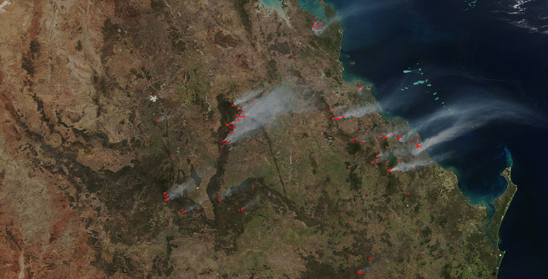 Fires in Queensland, Australia on 26 November 2018 (Suomi-NPP/VIIRS)