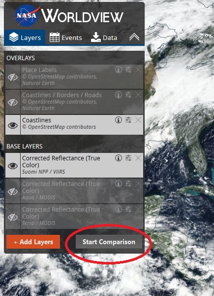 Start Comparison button on Worldview control panel